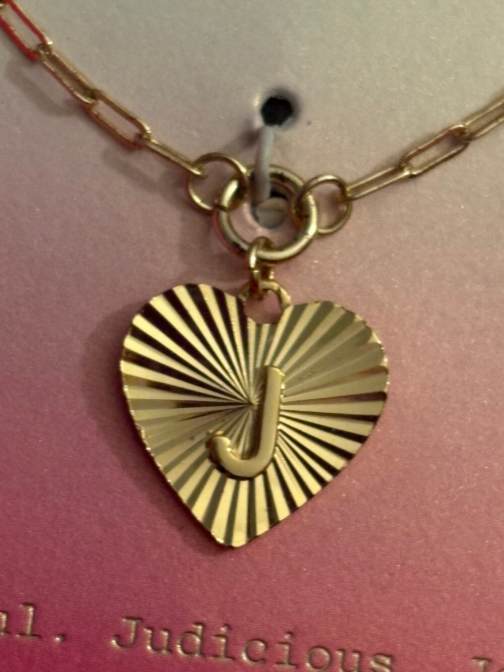 14K Gold Dipped Initial “J” Heart Pendant Necklace NIB – 16”+2” Extender